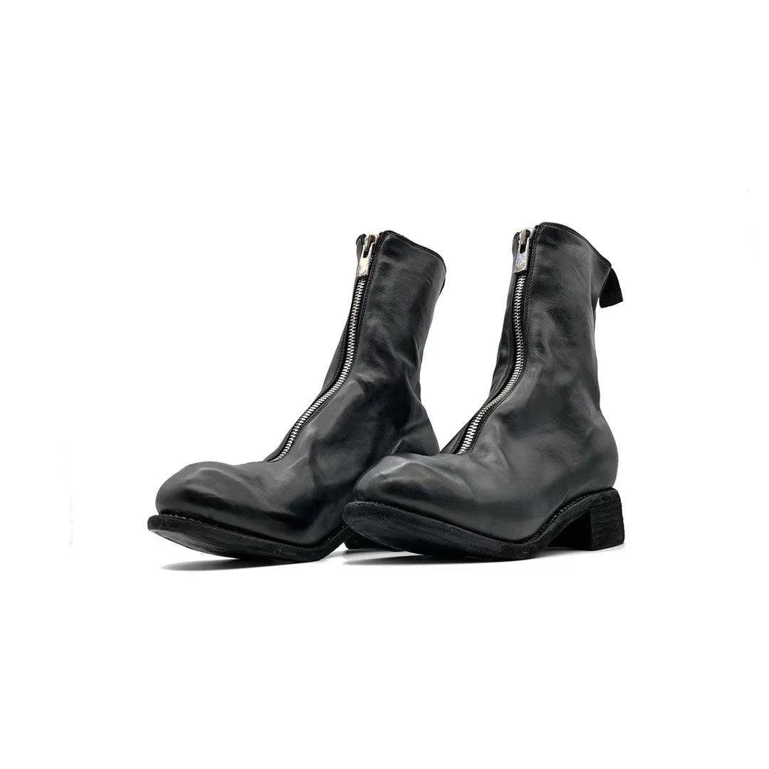 GUIDI PL2 Black Horse Full Grain Front Zip Women's Leather Boots - 36.5