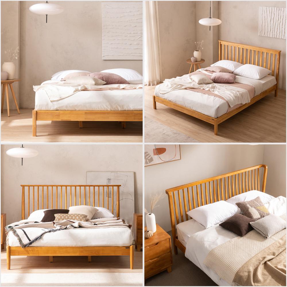 내추럴 감성 고무나무 원목 침대 프레임 슈퍼싱글 퀸 라지킹 SS Q LK