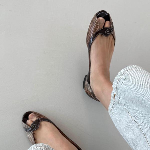 Emporio Armani Animal Print Open-Toe Flats