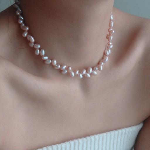 [925실버]꽃잎 에그 담수진주 목걸이