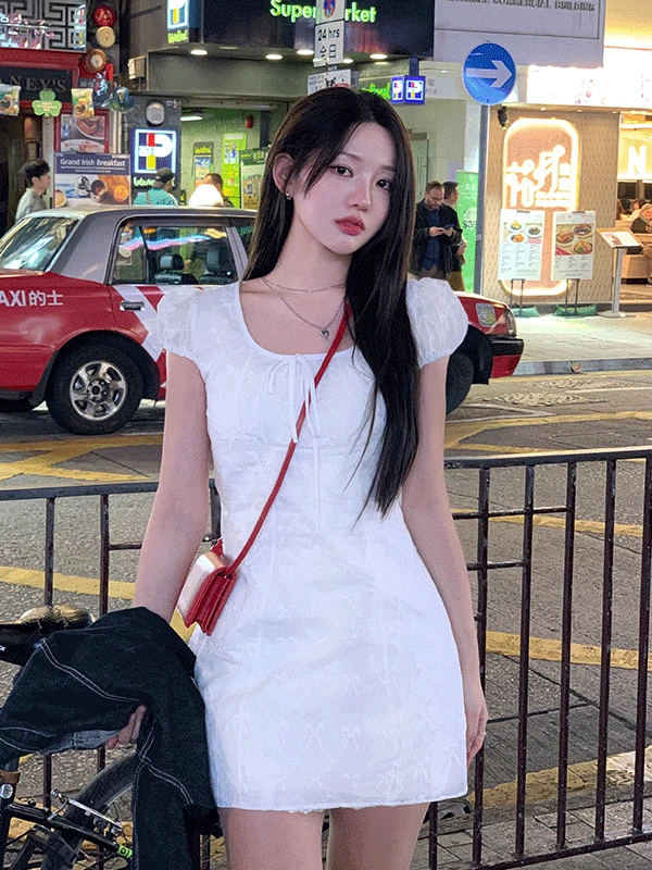 리니 리본 패턴 린넨 원피스 (2color)