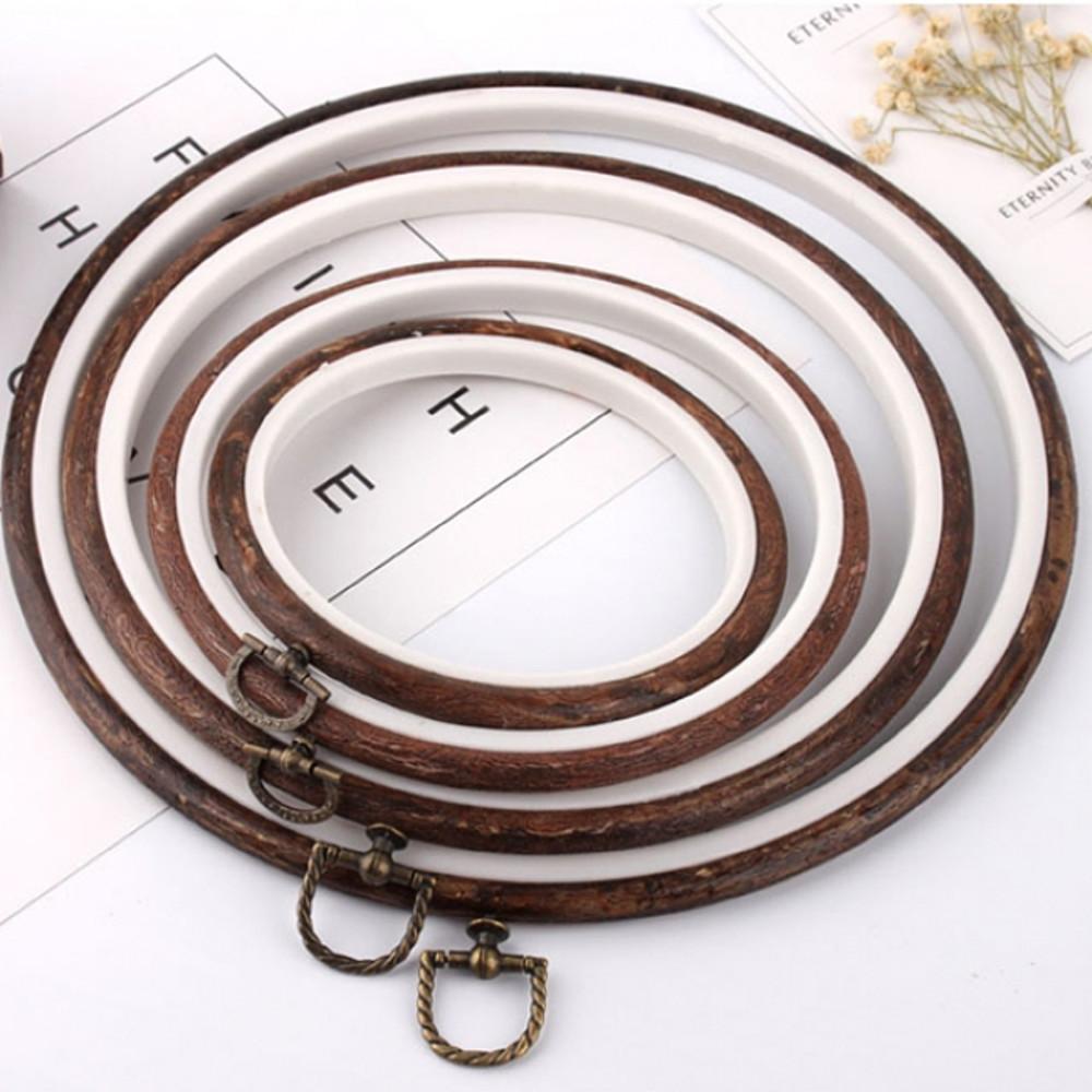 원목무늬 원형 고무 후프 자수틀 액자 4size