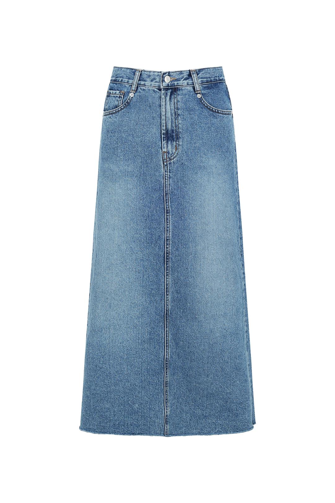 Mona Back Slit Denim Long Skirt