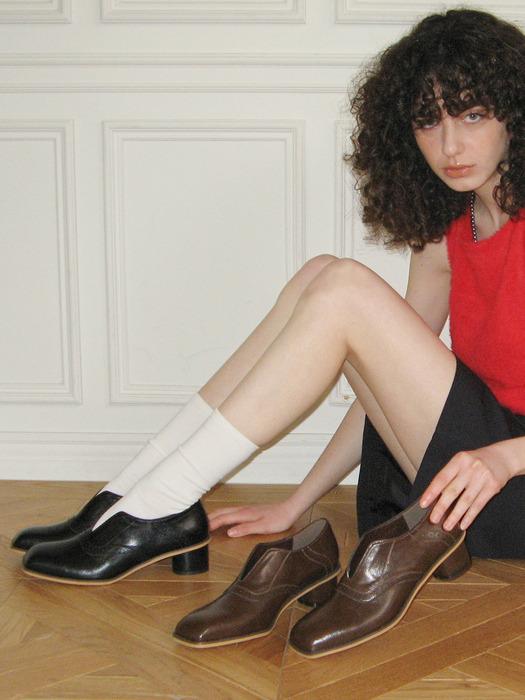 DALLIS 달리스 펀칭디테일 V컷 미들힐 로퍼 - 3colors I 4cm