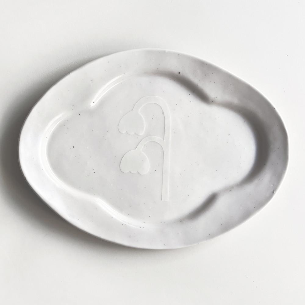 [요일] 타원 클로버 접시 - 하얀꽃 (대)