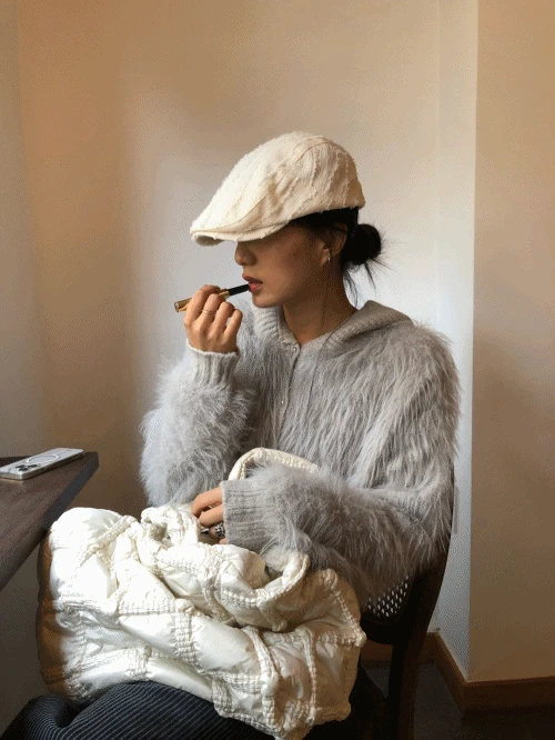 로우 퍼 후드 가디건