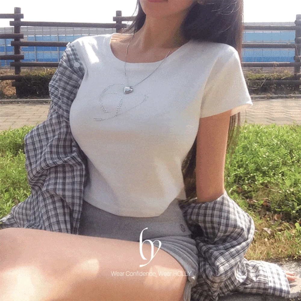 [실켓원단/말라핏] made 하트 큐빅 실켓 반팔티
