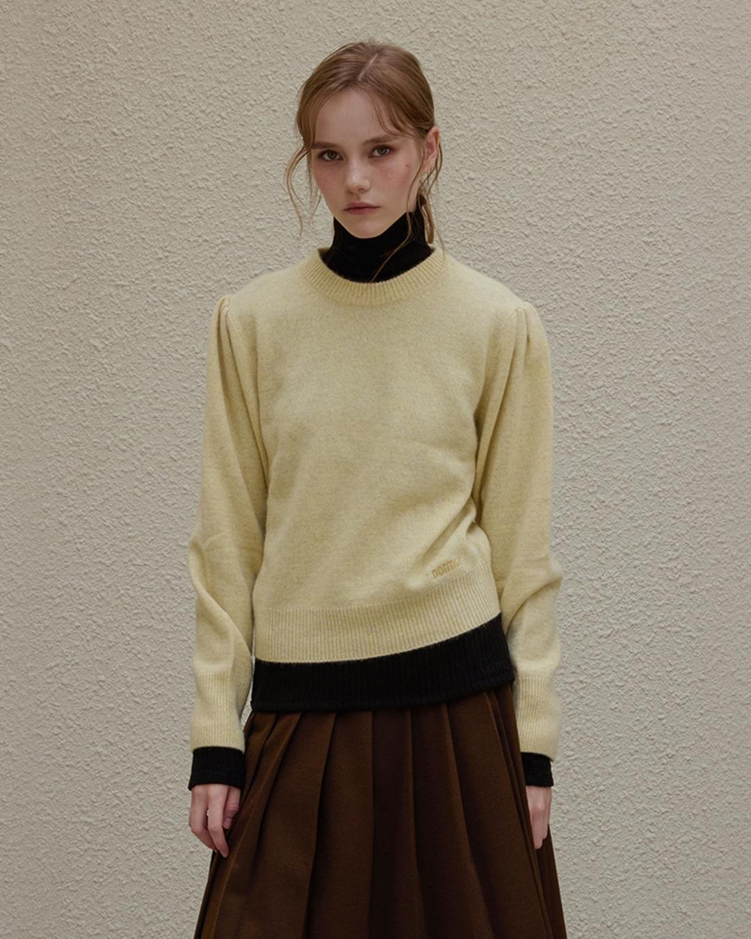 [노머] Mutton sleeve knit Yellow