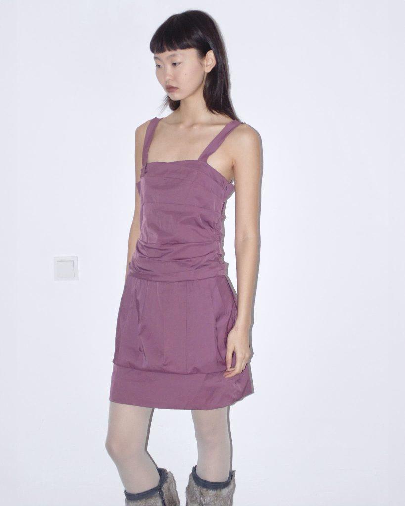 PURPLE PUFF MIDI DRESS - Anemonia