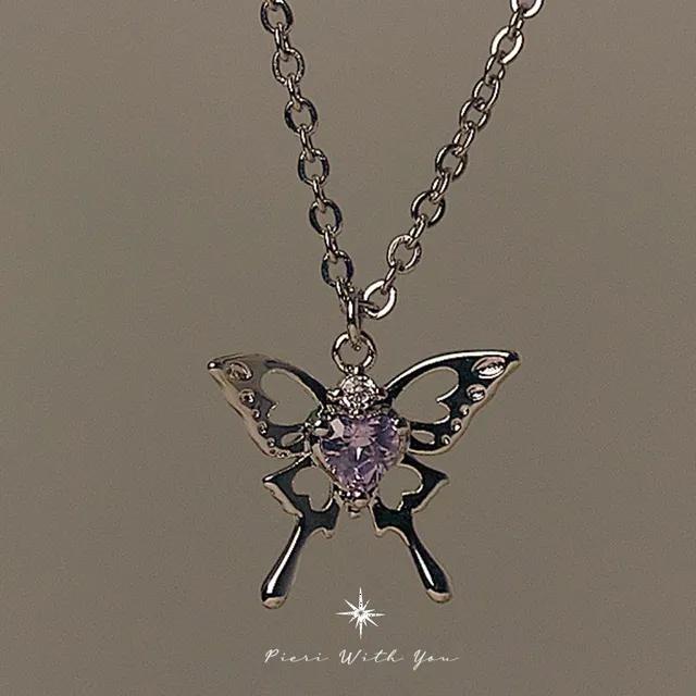 [자체제작] 위드유 써지컬스틸 스톤 나비 체인 목걸이