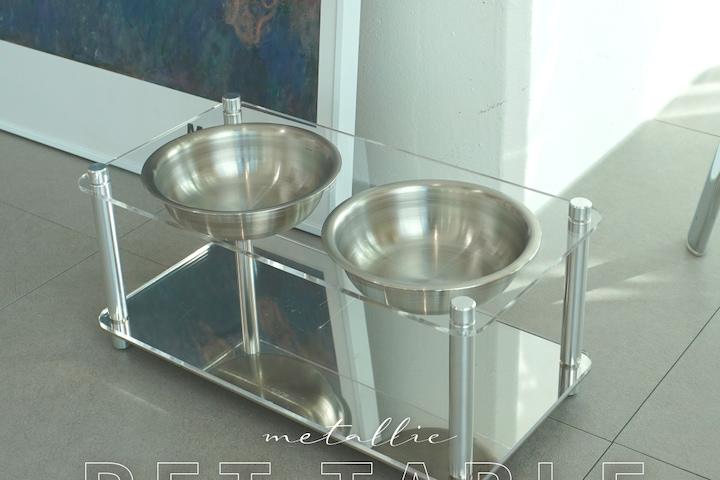 메탈릭 펫테이블 아크릴 미드센추리모던 2구식기 강아지밥그릇 고양이밥그릇 국내제조 국산