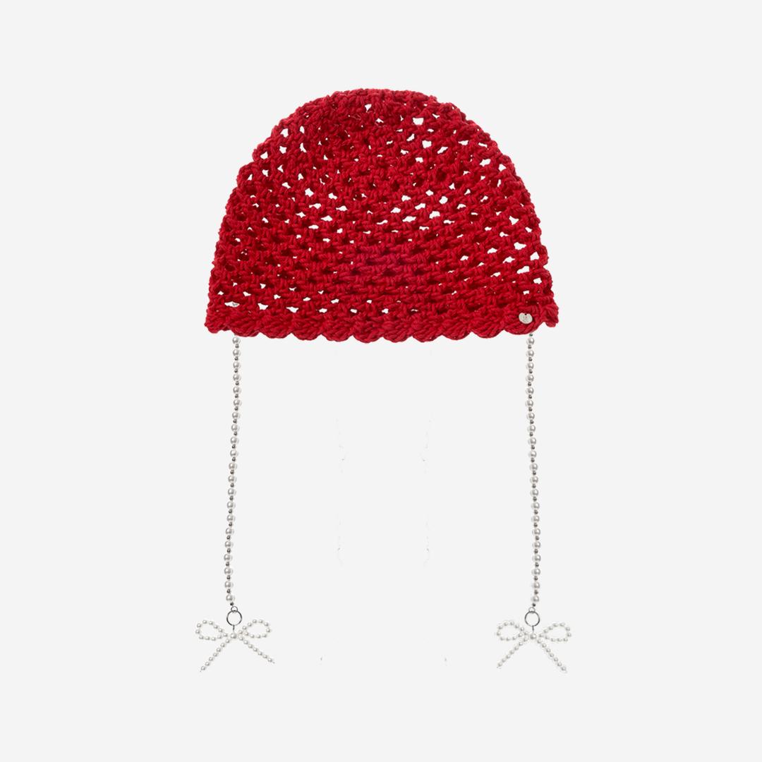 Pearl drop beanie ( Red )