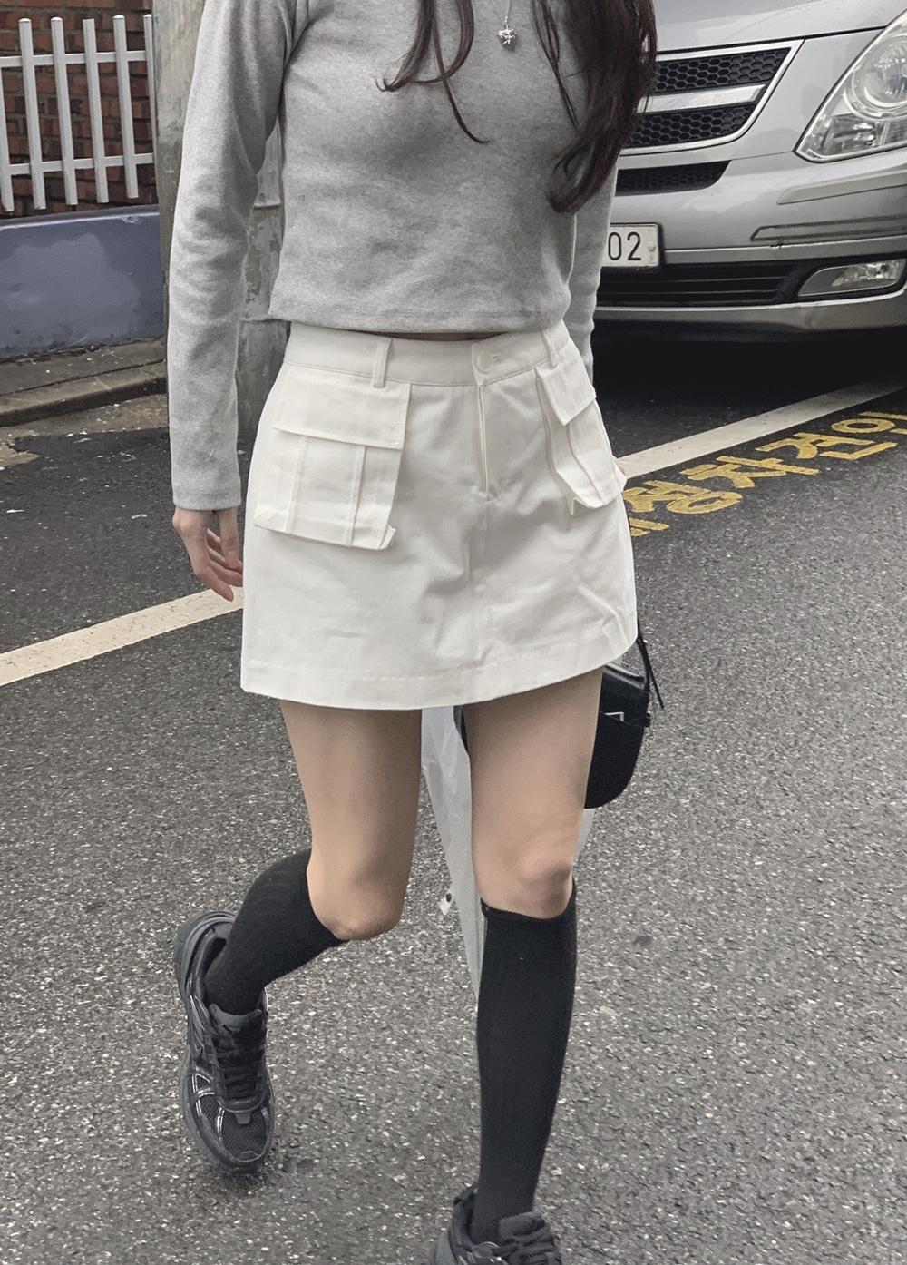 [팬츠안감] 데니 포켓 skirt pants