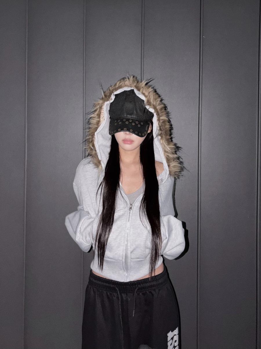 angel crop hood zip up