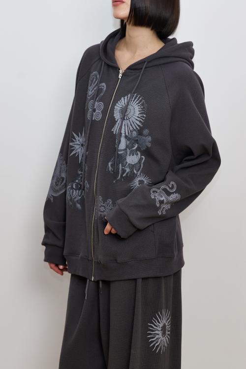 TAROT WAFFLE ZIP-UP HOODIE (CHARCOAL)