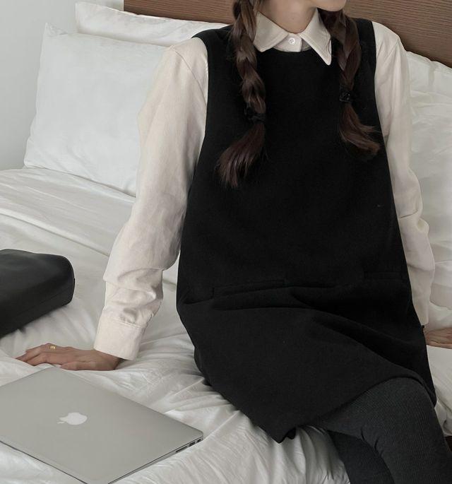 [울30] 모직 A라인 원피스 2colors 민소매 나시 뷔스티에 겨울 미니 미디 drops H