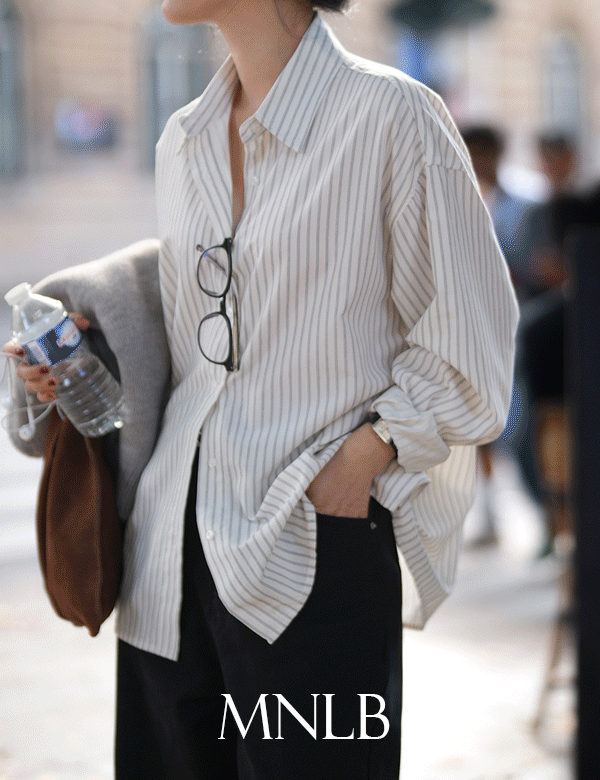 디어먼트 ❄️[스트라이프셔츠/기본셔츠/직진배송][MNLB] 레시피 클래식 루즈핏 스트라이프 셔츠