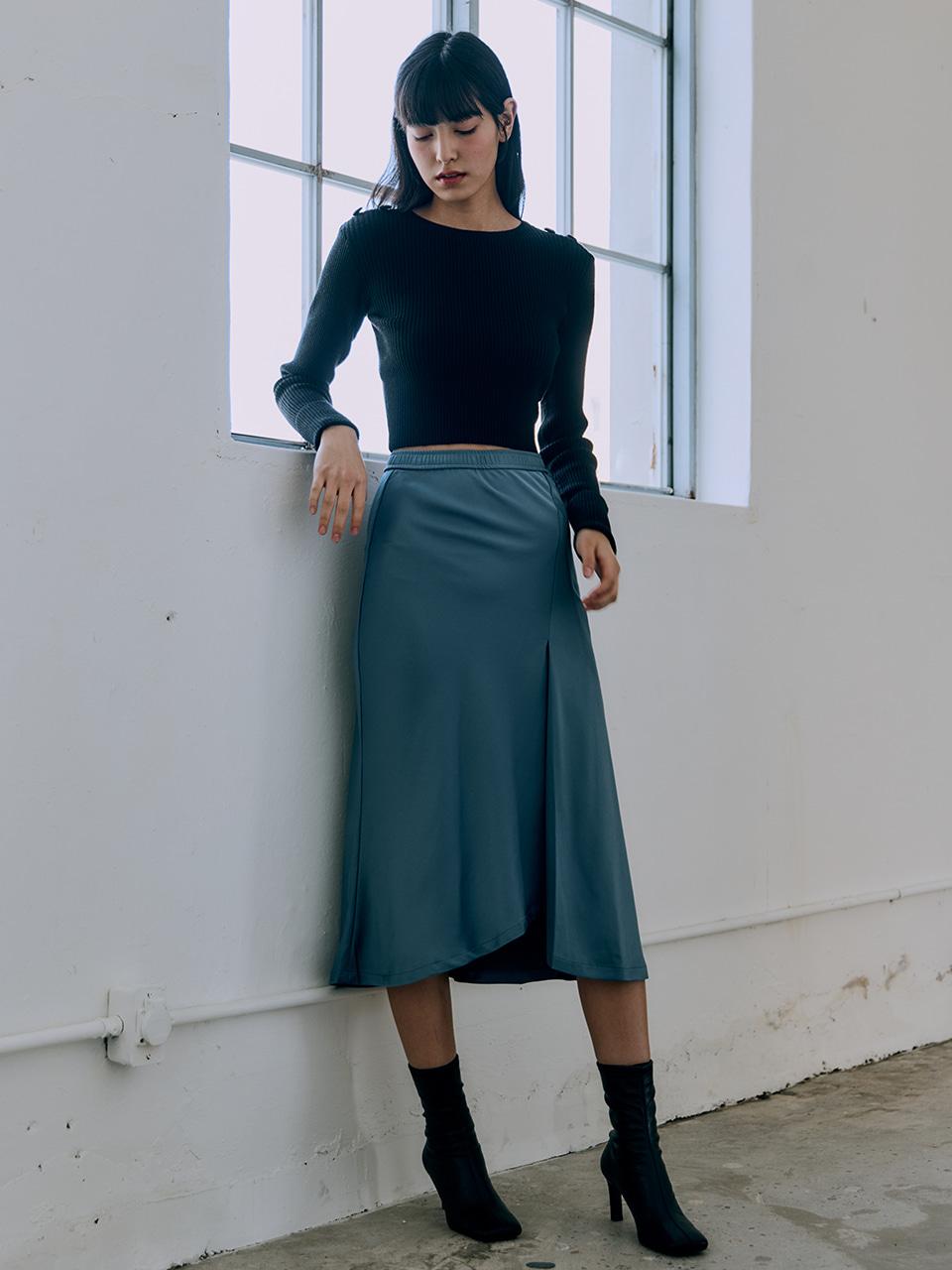 UNBALANCED SLIT SATIN SKIRT [6 COLORS]