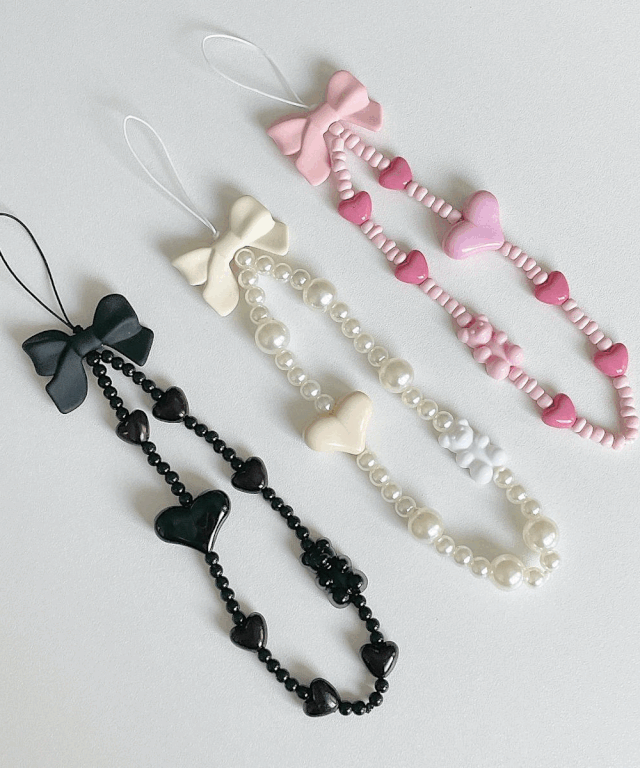 리본 하트 베어 핸드폰 스트랩 핸드폰줄 키링