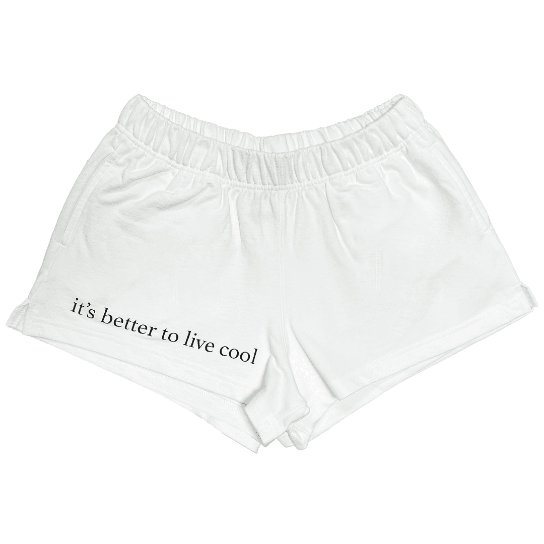 it's better to live cool MINI SHORTS (White)