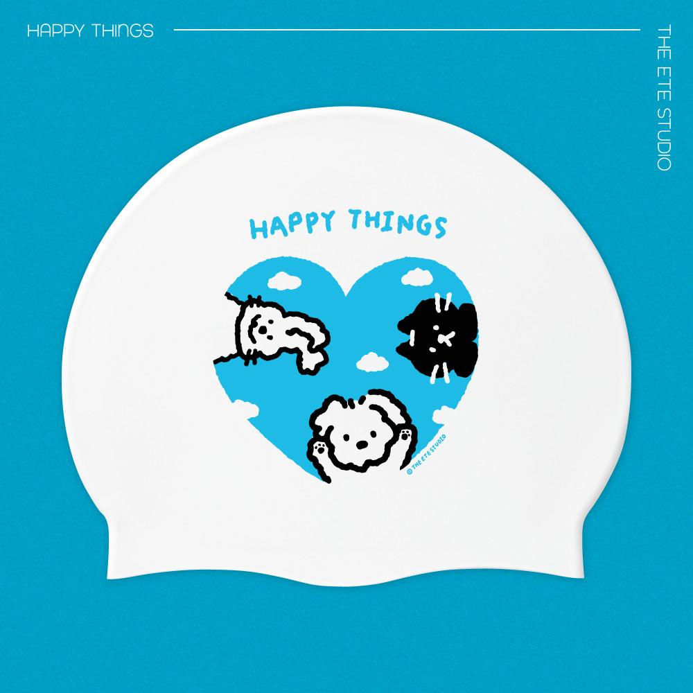 해피띵스 / 귀여운수모 실리콘수모 수영모자 하늘색 강아지 편한 호텔수영장모자 디에떼