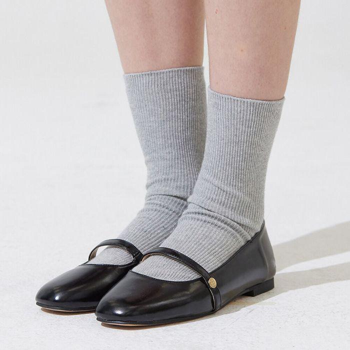 Mary jane semi square line flat shoes - black