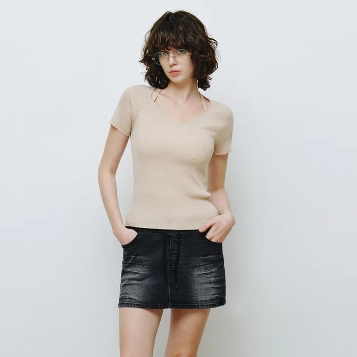 골지 캡소매 홀터 스트랩 니트 MDKT125_5 Colors