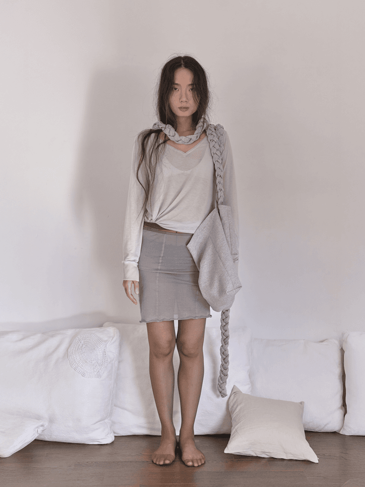 브레이디드 스카프 백 라지 그레이