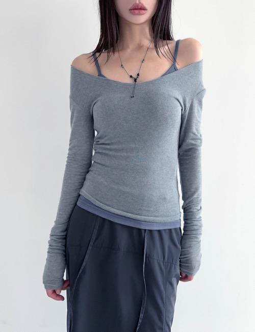 shirring loose neck tee