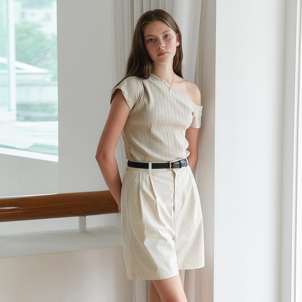[2차]One shoulder unbalance T-shirt_Beige