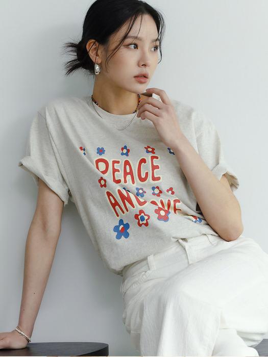 Peace and love T-shirt heather oatmeal