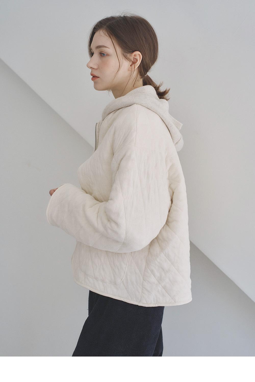 pony hood knit ZIP UP (OATMEAL)