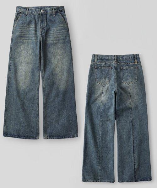 [Woman]슬래시 부츠컷 워싱 데님 팬츠_Sanded Blue