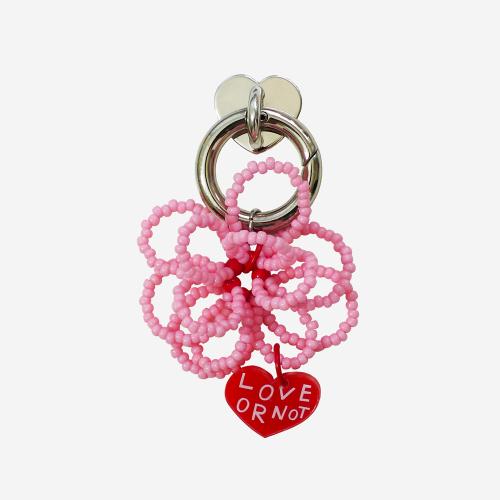 키링앤톡_Pink Flower Beads Keyring&Tok