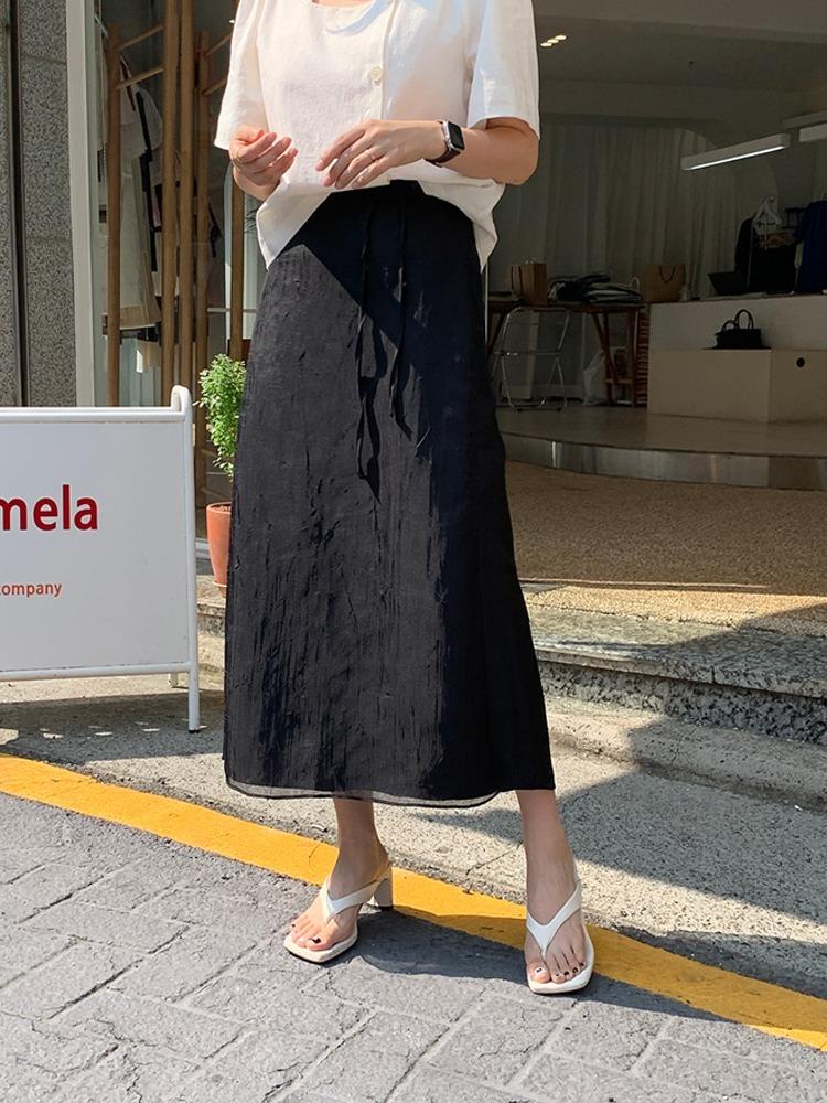 [made] 시스루 랩 스커트 - 블랙