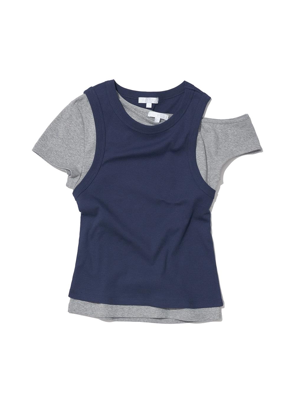 [WOMEN] PWC (SET) UNBALANCE DOUBLE LAYERED TOP_MELANGE