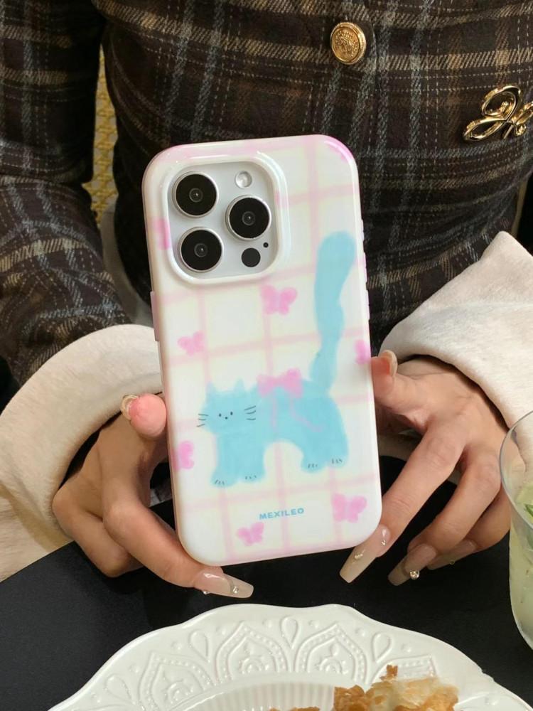 수심 Mint Meow Case(4 Type) 민트 고양이 아이폰 케이스 수채화 핑크 투명