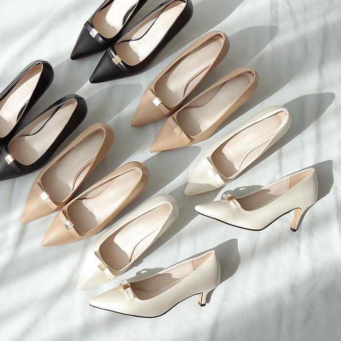 바닐라슈 [하객룩/웨딩힐/2가지 굽] 마로닌 리본 베이직 펌프스(5cm,7cm)