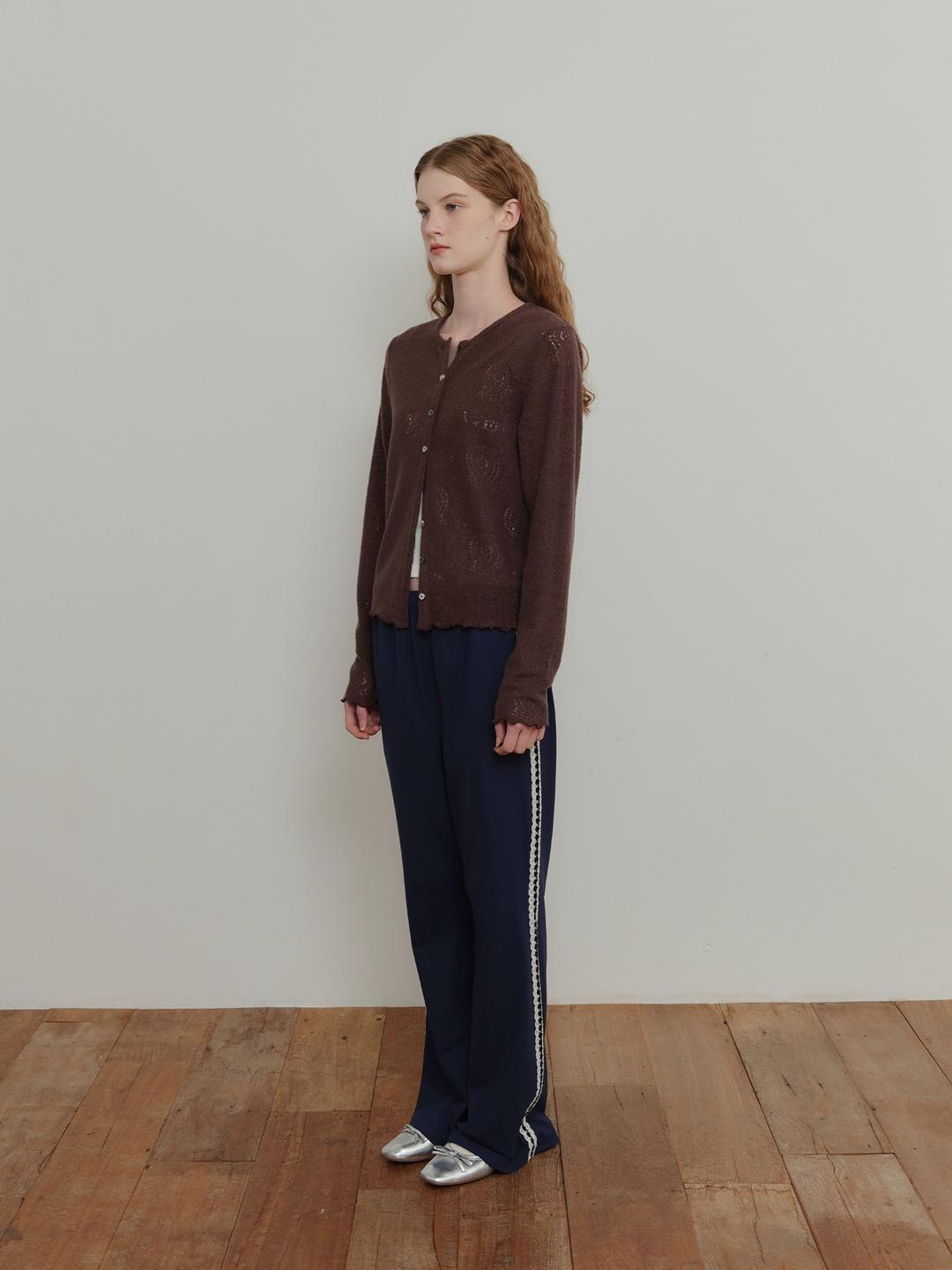 Lace Trim Track Pants - Navy
