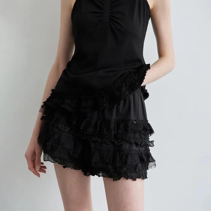 [지연착용]차밍 레이스 스커트 팬츠_Black Ink