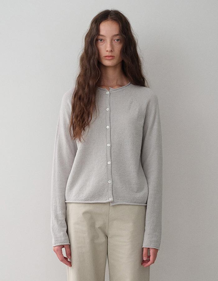 VERSCENT) Baby alpaca rolling cardigan (silver gray)