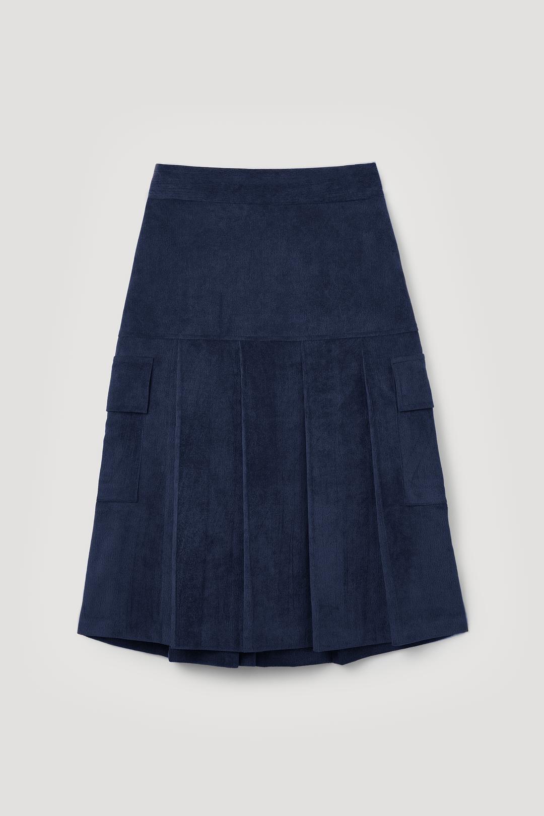 CORDUROY PLEATS SKIRT DARK LAKE