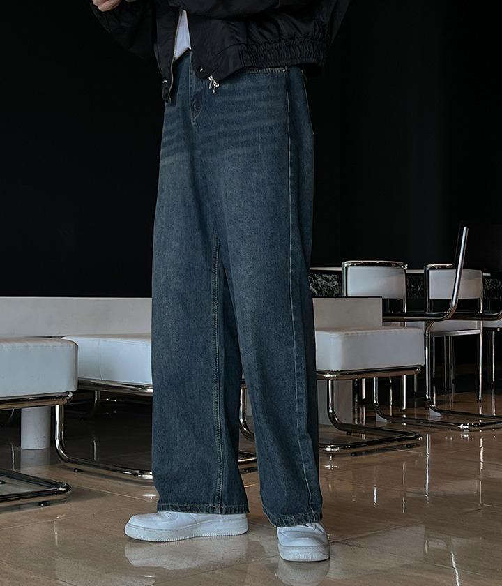 스티치 브러쉬 와이드 데님 팬츠