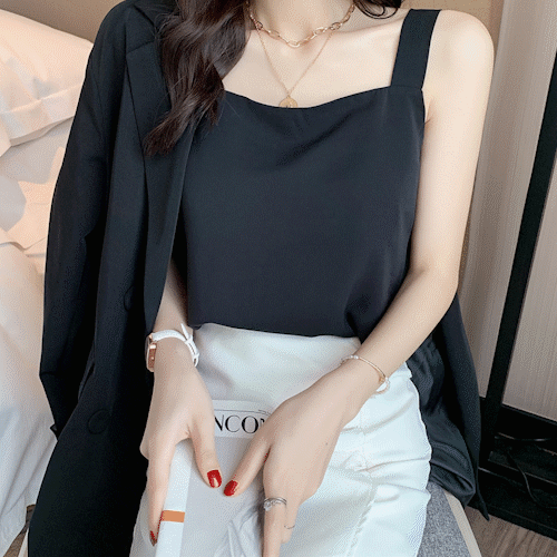 [당일출고/인기특가]쉬폰 나시 블라우스 민소매 여름 소라 스퀘어넥 베이직 이너 레이어드 오피스룩 면접룩 직장 하객룩 빅사이즈 스트랩 끈 블라우스