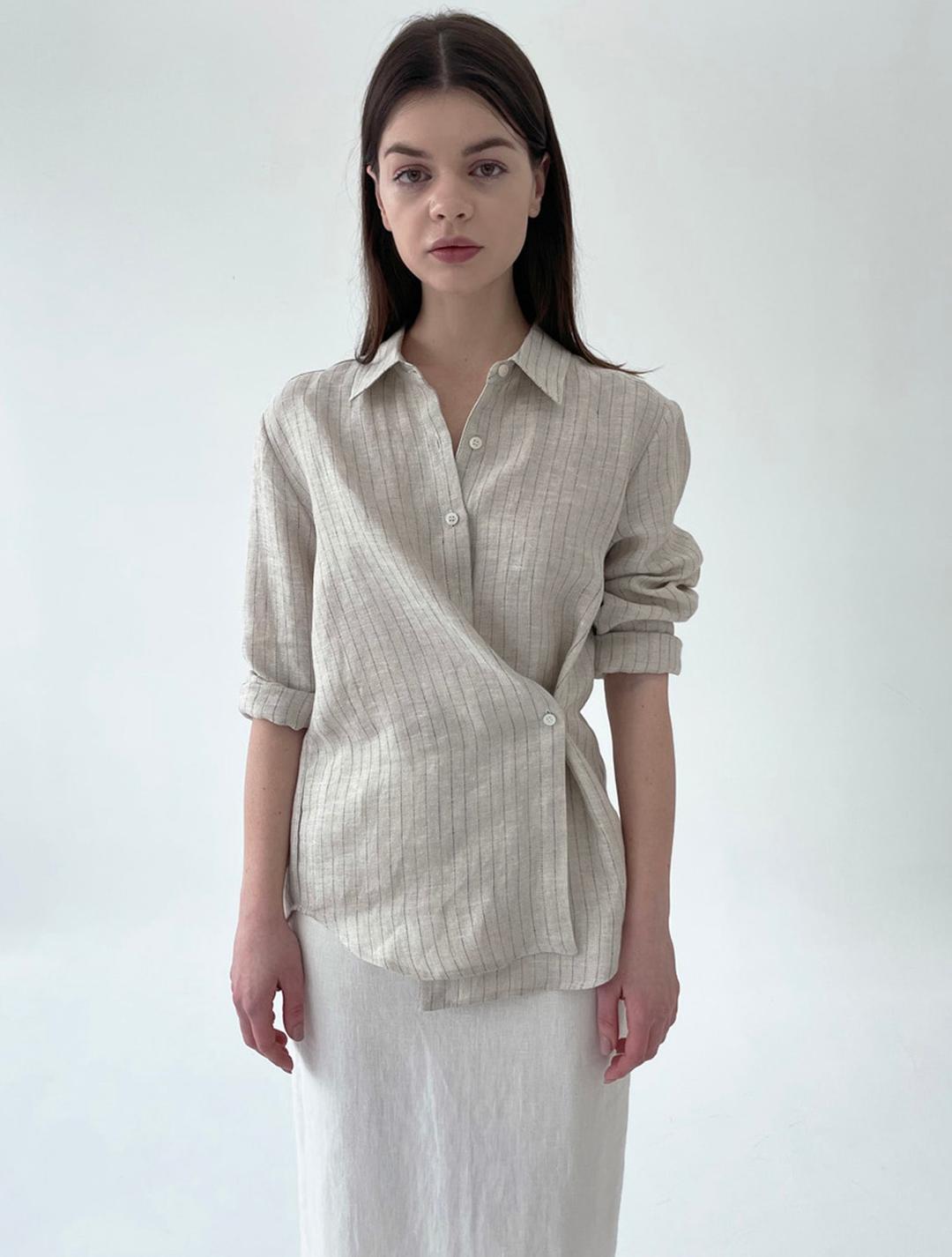 [주문제작]							 linen striped shirt (natural)