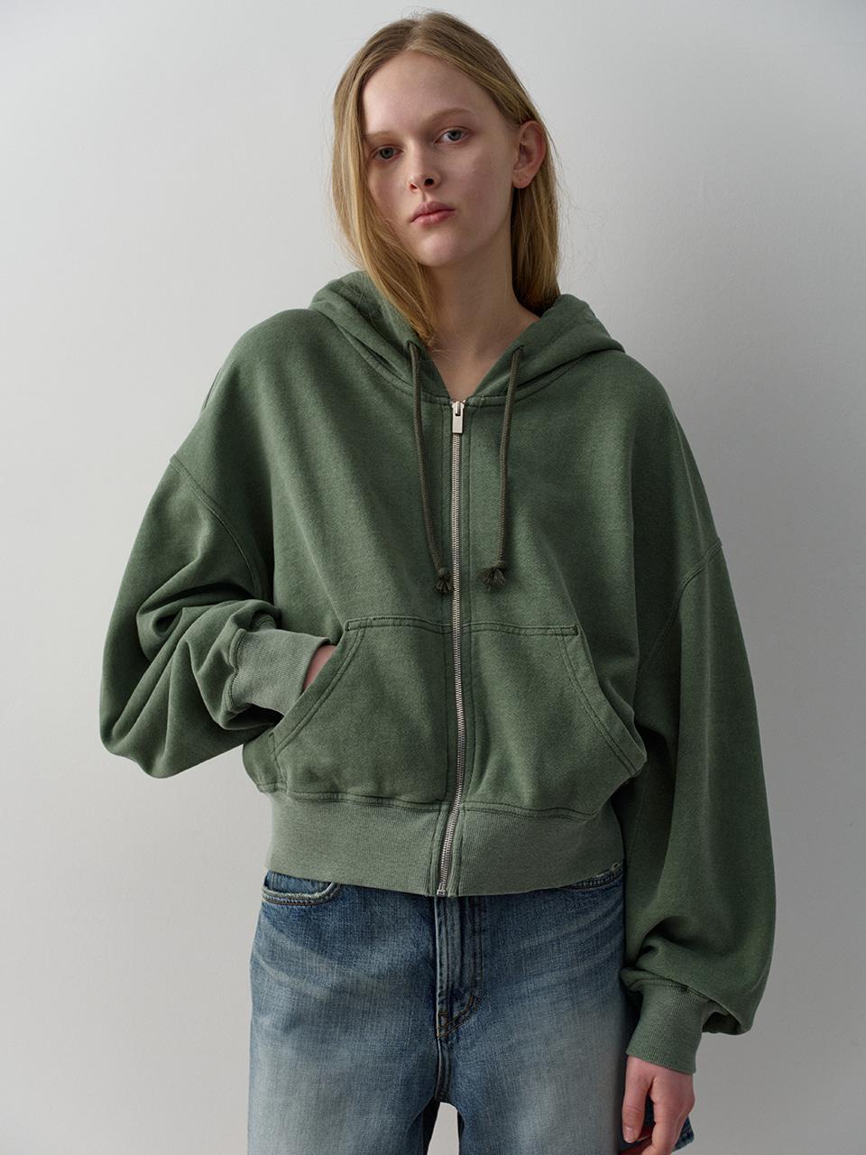 워시드 빈티지 집업 후디_green