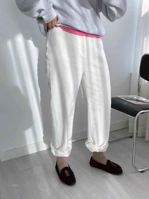 [S-XL] 테이트 팬츠 ( 빅사이즈 블랙 화이트 면 보이핏 하이웨스트 바지 )