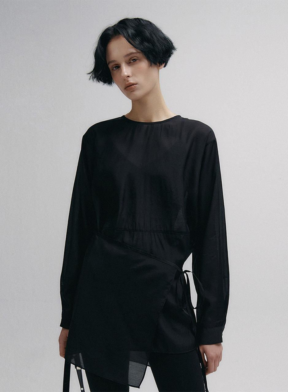 [니브] Glow Tencel Wrap Blouse (Black)