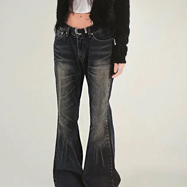 FERR LOW DARK DENIM CAT WASHING WIDE BOOTCUT JEANS 페르 로우 다크 진청 데님 캣워싱 와이드 부츠컷청바지