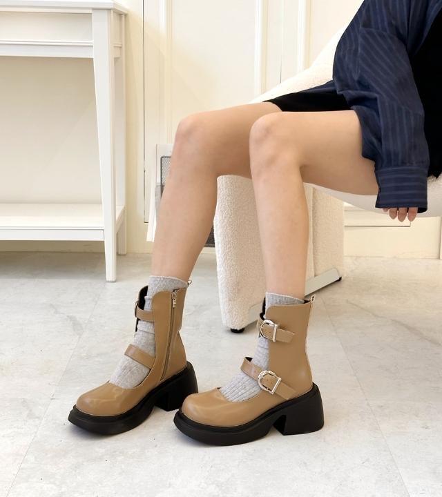 스트랩 에나멜 데님 메리제인 플랫폼 통굽 가보시힐 앵클부츠 비바 VIVA
